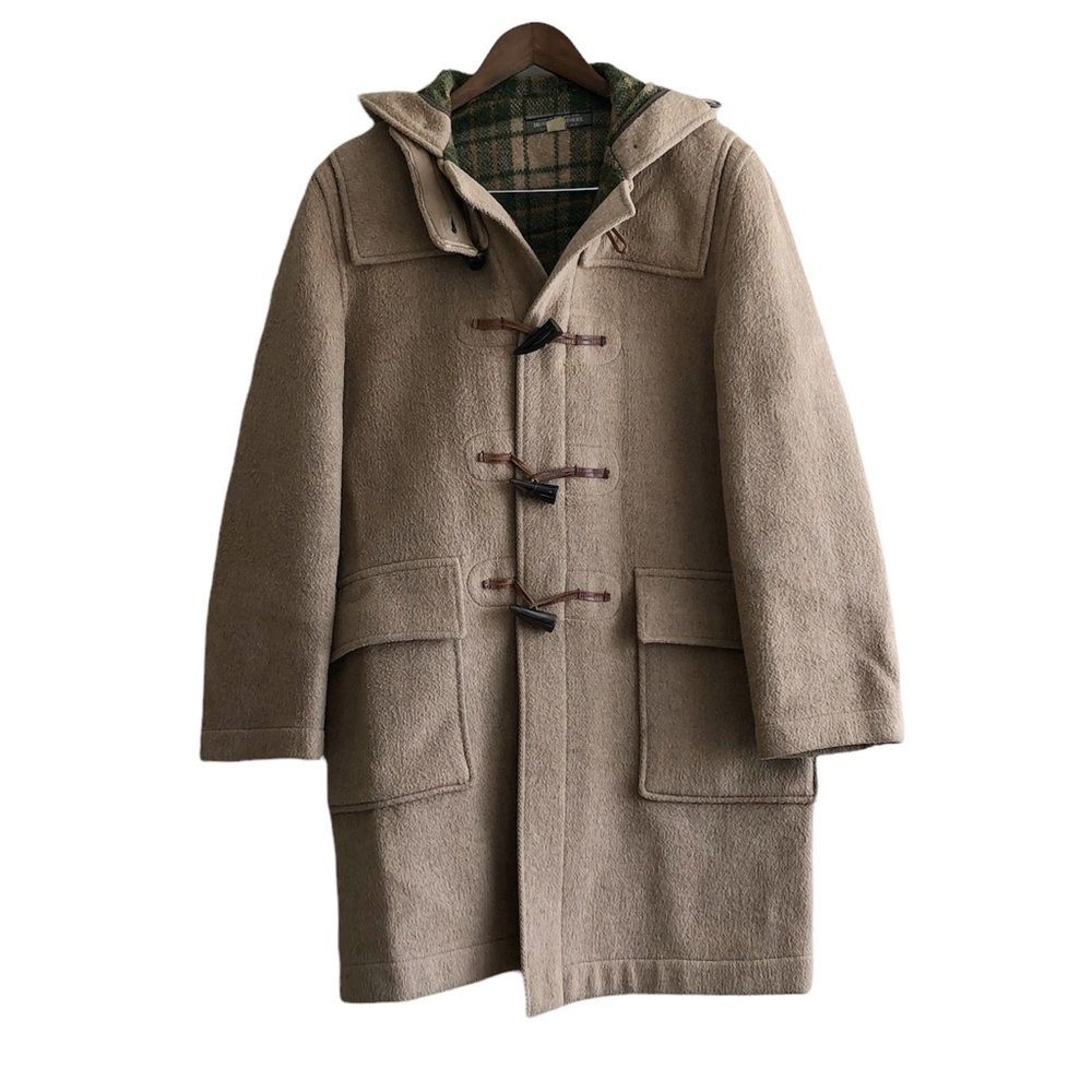 Brooks Brothers Vintage Wool Plaid Interior Long Trench Winter Coat Jacket Tan